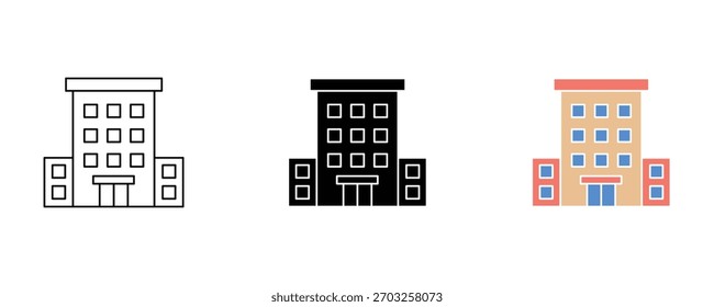 Icono del hotel fijado Vector en el edificio blanco del fondo para el símbolo del alojamiento.