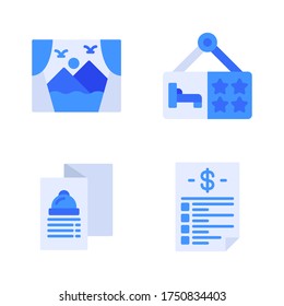 hotel icon set = windows hotel, hotel sign board, food brochure, invoice