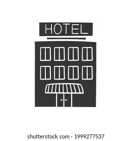 Hotel Icon Silhouette Illustration. Vacations Vector Graphic Pictogram Symbol Clip Art. Doodle Sketch Black Sign.