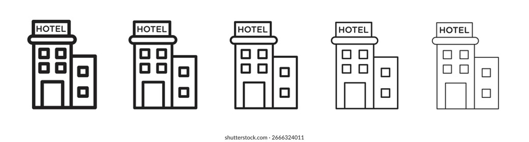 Paquete de serie de trazo editable simple de icono de hotel. eps10