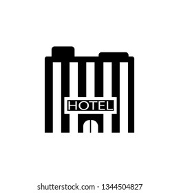Hotel, icon. Summer vector icon Black Thin flat Symbol of Tourism for Web and App development Isolated on White Background. Vector