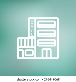 Hotel icon thin line for web and mobile, modern minimalistic flat design. Vector white icon on gradient mesh background.