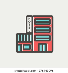 Hotel icon thin line for web and mobile, modern minimalistic flat design. Vector icon with dark grey outline and offset colour on light grey background.