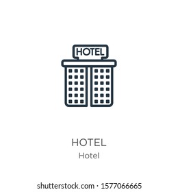 Hotel icon. Thin linear hotel outline icon isolated on white background from hotel collection. Line vector sign, symbol for web and mobile