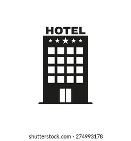 El icono del Hotel. Símbolo de viaje. Ilustración de Vector plano