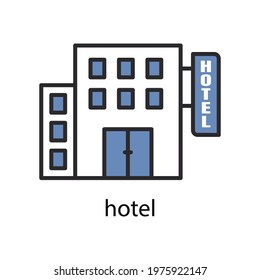 Hotel Icon. Two Tone Line Colored Design. The Icon Can Be Used For Application Icon, Web Icon, Infographics. Editable Stroke. Design Template Vector