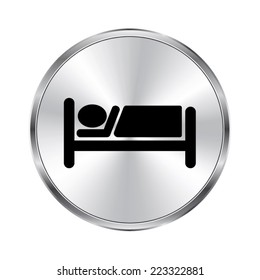 Hotel icon - vector brushed metal button