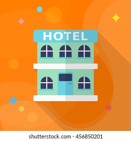 Hotel icon, Vector flat long shadow design. Transport concept.