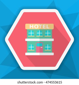 Hotel icon, Vector flat long shadow design. Transport concept.