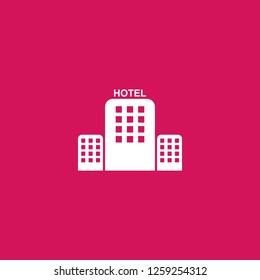hotel icon vector. hotel sign on pink background. hotel icon for web and app