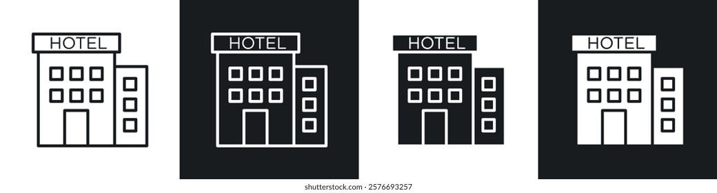 hotel icons collection in black and white solid and line style