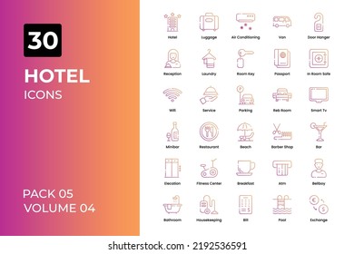 Hotel icons collection. Set contains such Icons as reception, waiter, room boy, hotel key, and more