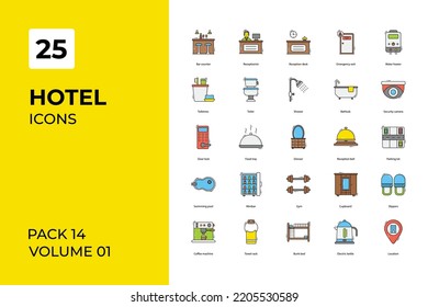 Colección de iconos del hotel. Establecer la línea vectorial con elementos para conceptos móviles y aplicaciones web. Colección de iconos modernos.