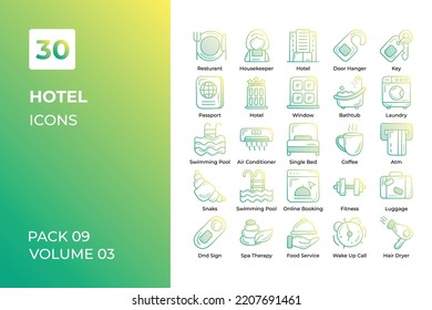 Colección de iconos del hotel. Establecer la línea vectorial con elementos para conceptos móviles y aplicaciones web. Colección de iconos modernos.