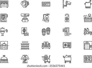 A coleção de ícones do hotel é uma ilustração vetorial com traço editável.