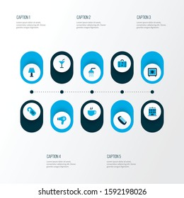 Hotel icons colored set with do not disturb, bathroom, hairdryer and other door hanger elements. Isolated vector illustration hotel icons.