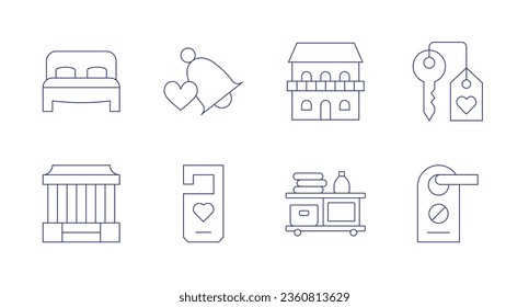 Hotel icons. editable stroke. Containing bed, bell, choultry, do not disturb, hotel, hotel key, laundry, no disturb.