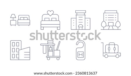 Hotel icons. editable stroke. Containing accomodation, bed, building, cleaning cart, hotel, hotel sign, luggage cart.