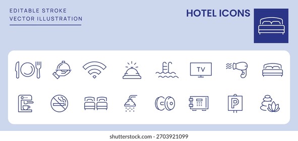 Hotel Icons. Editable Stroke. Set of thin line icons symbol collection.	