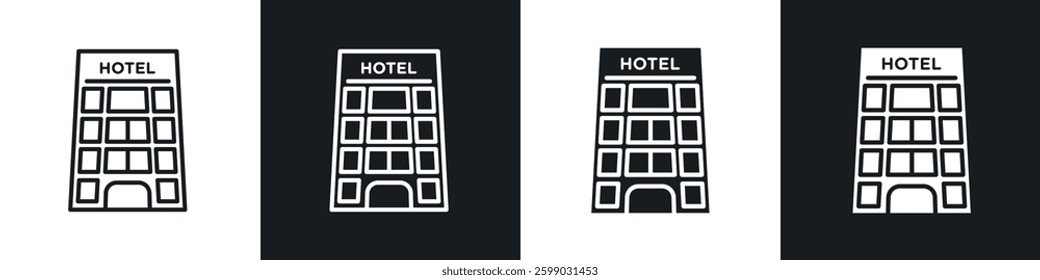Hotel icons in flat and linear vector illustration on white background.