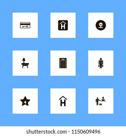 hotel icons. hotel four stars, hotel sign, lamp nightstand and check in hotel vector icons set