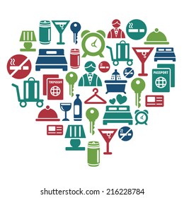 Hotel Icons in Heart Shape