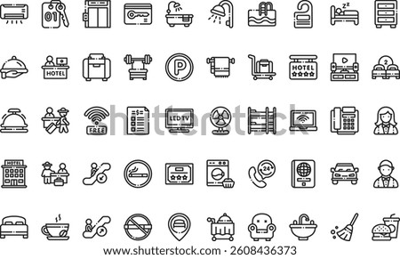 Hotel icons High-Quality Vector Icons Collection with Editable Stroke. Ideal for Professional and Creative Projects