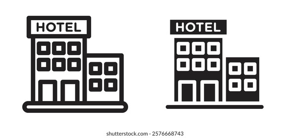 Hotel icons in outline and stroke versions