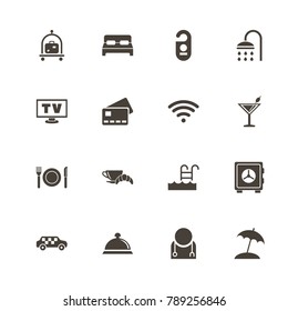 Hotel icons. Perfect black pictogram on white background. Flat simple vector icon.