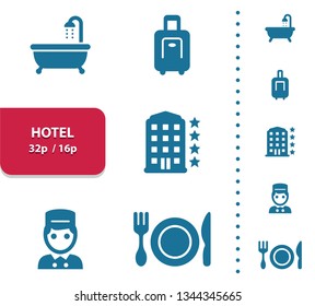 Hotel Icons. Professional, pixel perfect icons, EPS 10 format, optimized for 32p and 16p (4x magnification for preview).