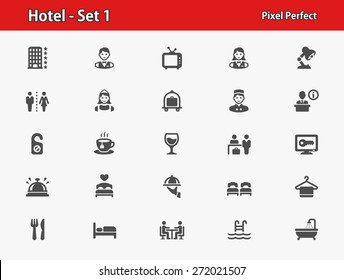 Hotel Icons. Professional, pixel perfect icons optimized for both large and small resolutions. EPS 8 format.