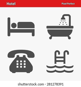 Hotel Icons. Professional, pixel perfect icons optimized for both large and small resolutions. EPS 8 format.