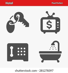 Hotel Icons. Professional, pixel perfect icons optimized for both large and small resolutions. EPS 8 format.