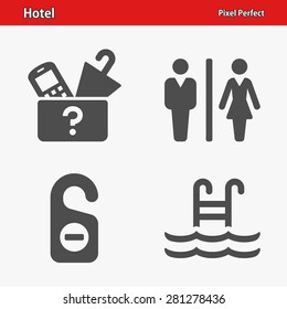 Hotel Icons. Professional, pixel perfect icons optimized for both large and small resolutions. EPS 8 format.