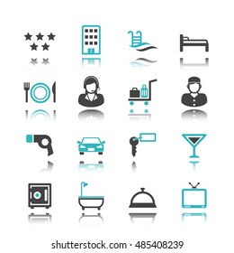 hotel icons with reflection isolated on white background