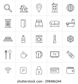 Hotel Icons. Rent Out Lodging And Accommodation Booking Icon Set. Vector Illustration