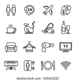 Hotel icons set 2. Line Style stock vector.