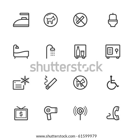 Hotel icons, set 2 of 2. Strokes have not been expanded to maintain maximum editability.