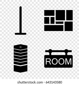 Hotel icons set. set of 4 hotel filled icons such as business centre, mop, lugagge