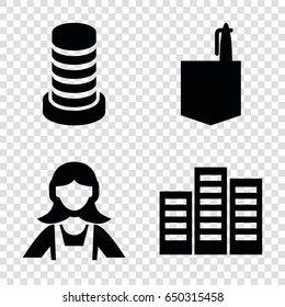Hotel icons set. set of 4 hotel filled icons such as building, maid