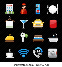 Hotel Icons set and black background