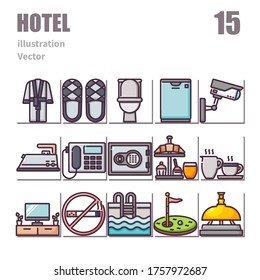 Hotel icons set, Color symbol, vector and illustration set 3