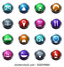 Hotel Icons set elegant series round glossy web icon set