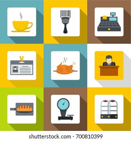 Hotel icons set. Flat set of 9 hotel vector icons for web with long shadow