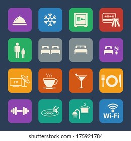 Hotel icons set. Flat design for Website and Mobile applications. Vector