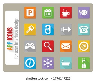 Hotel icons set in flat design with long shadow