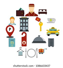 Hotel icons set. Flat illustration of 16 hotel vector icons for web