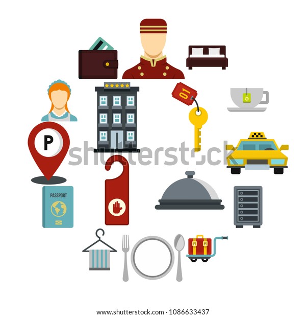 Hotel icons set. Flat illustration of 16 hotel vector\
icons for web