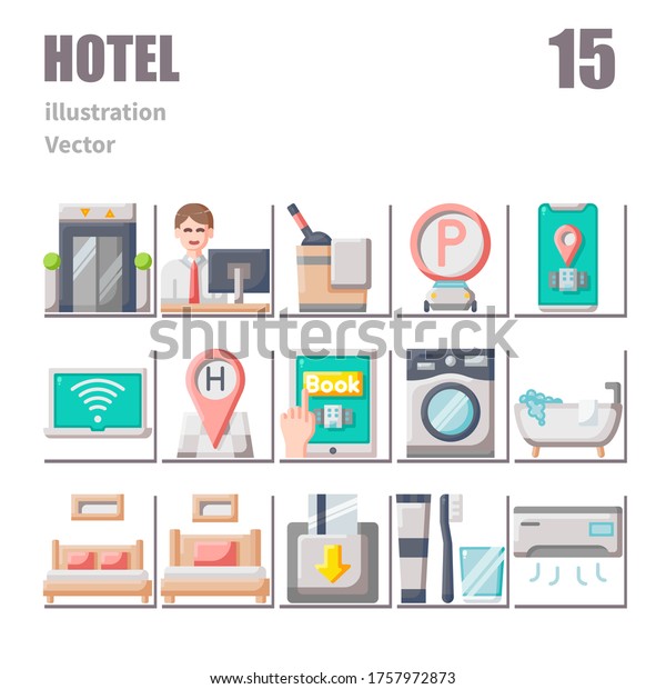 Hotel icons set, Flat symbol, vector and illustration\
set 2