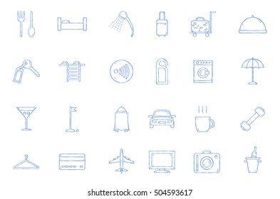 Hotel icons set handmade style